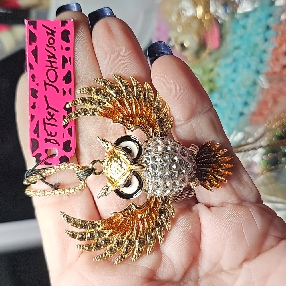 Betsey Johnson Gold and Silver Owl Pendant Necklace
